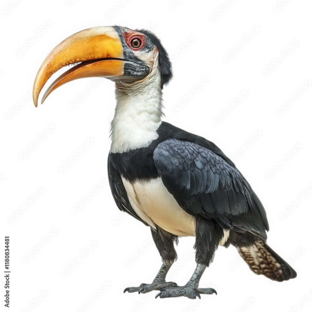 Poster toucan. a large bird known for its distinctive colorful beak and striking plumage it stands upright 