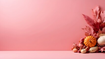 banner with empty space Without Text, Thanksgiving theme minimalist Pink background