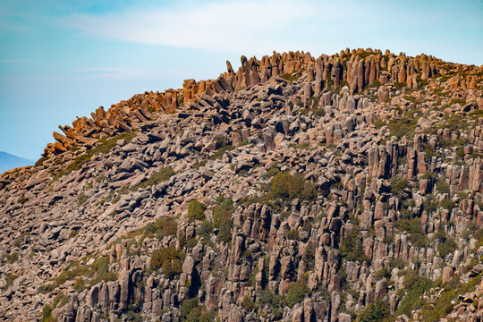 Dolerite Organ pipes at the summit of Kunanyi, Mount wellington Australia