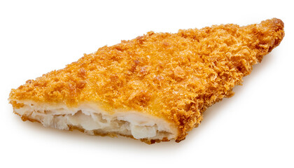Deep fried crispy fish steak isolated on white, Deep fried Breaded fish isolated on white background With clipping path