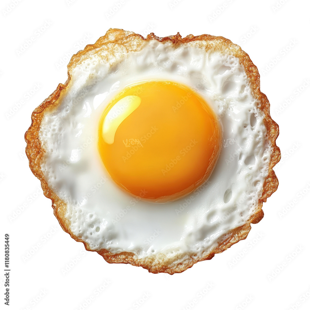 Poster perfectly cooked fried egg with a golden yolk surrounded by a crispy. lightly browned edge the egg i