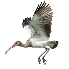 Obraz premium a bird in flight. showcasing its detailed plumage and graceful posture the wings are spread wide. emphasizing its ability to soar. while the long beak and legs are characteristic of its species this i