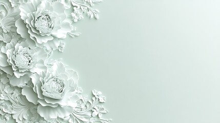 Elegant White Floral Design on Pale Green Background