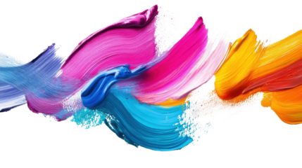 Abstract brush strokes in vibrant colors transparent background