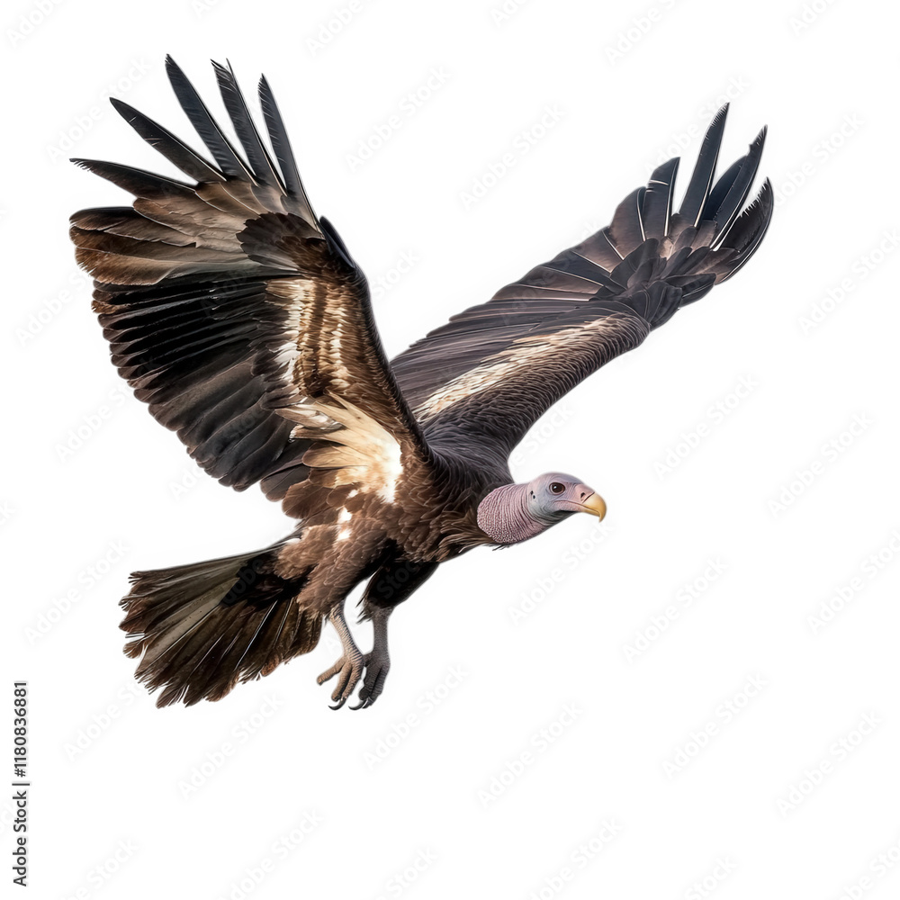 Poster a soaring vulture with outstretched wings. showcasing its impressive wingspan and distinctive featur