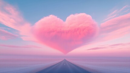 Fototapeta premium A pink heart is floating in the sky above a road