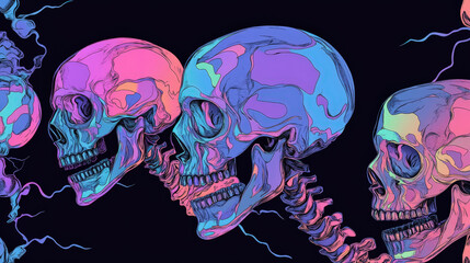 Vibrant Goth Graphic Design with Colorful Skulls in a Striking Pattern for Alternative and Artistic Uses