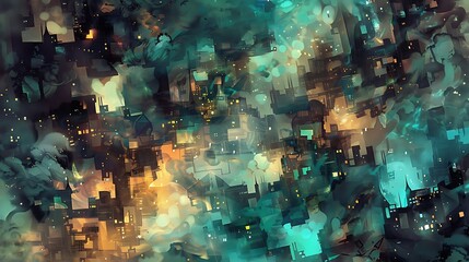 Abstract Cityscape Night Lights Imaginative Artwork
