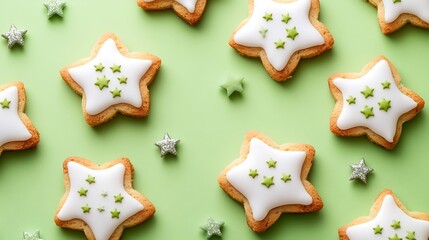 Obraz premium Star Shaped Cookies Decorated With Green Sprinkles