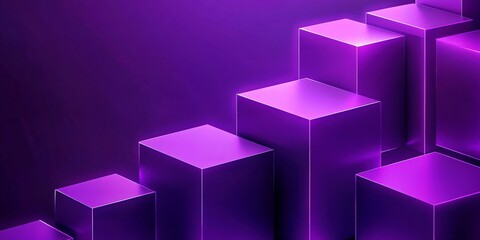 Obraz premium Geometric abstract 3D purple cubes define the modern design. Structure of vibrant blocks and composition. Futuristic arrangement with smooth texture and glowing illumination.