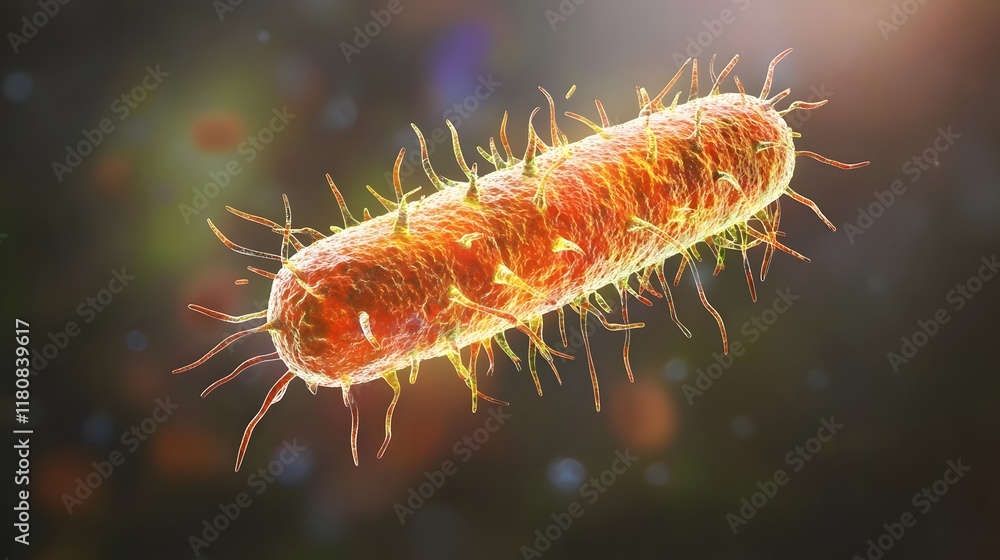 Poster highly detailed 3d rendering of pathogenic bacteria under microscope revealing unique cell structure