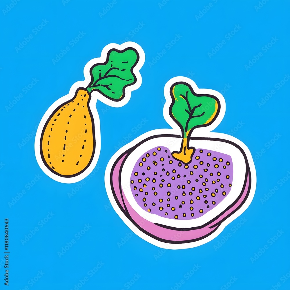 Poster luscious fig on solid colorful background with vibrant botanical design and simple geometric shapes