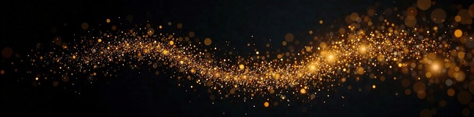 Gold glitter dusts the air with a soft ethereal glow on a black backdrop, ethereal, soft