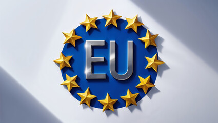 EU flag symbol with gold stars on blue circle.