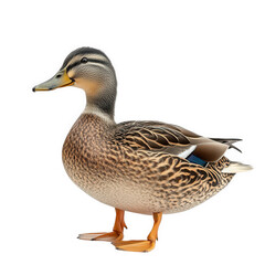 realistic depiction of a duck. showcasing its detailed plumage and natural posture against a clean white background this representation emphasizes the beauty of wildlife and can be used for educationa