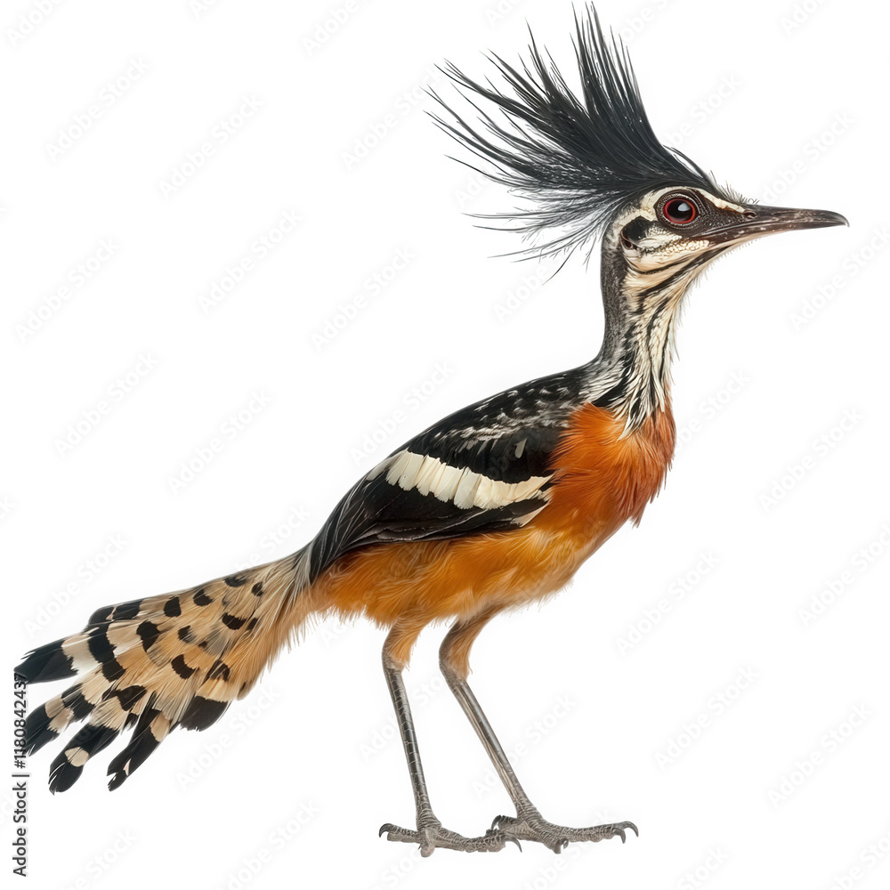 Poster a colorful bird with a striking crest. showcasing intricate patterns and vibrant colors. emphasizing