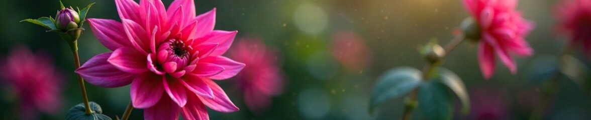 Large fuchsia dahlia pinnata flower in full bloom, fuchsia, flowers