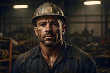 Fototapeta premium A healthy, muscular male worker with a bare chest conveys strength, dedication, and the raw beauty of manual labor