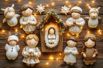 Festive Handcrafted Figurines in Christmas Nativity Scene