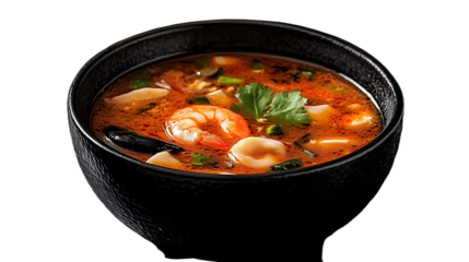 Tom yam kung spicy soup in black bowl Thai food