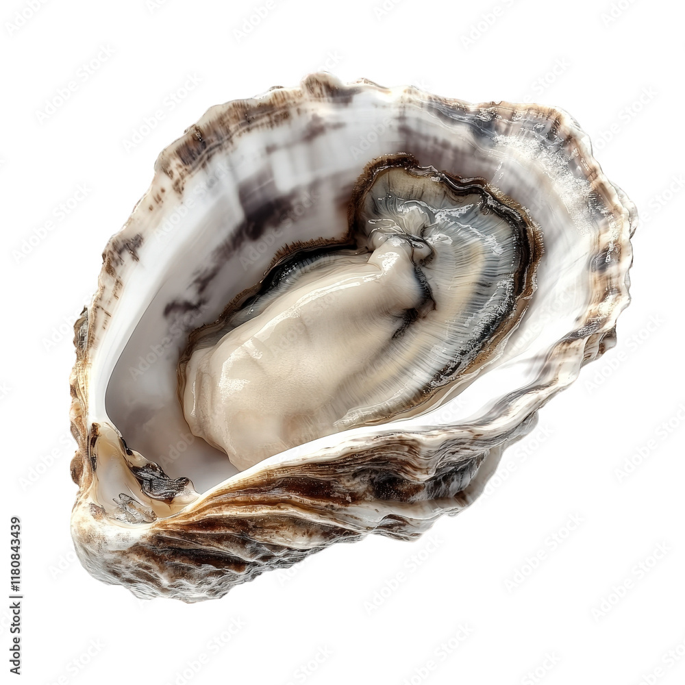 Poster an open oyster with a plump. glistening pearl. resting in its shell the intricate patterns of the sh