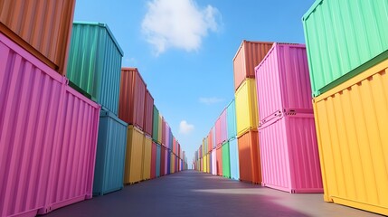 Organized Multicolored Shipping Containers in Cargo Port Facility for Efficient Global Trade and
