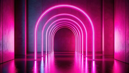 Pink Neon Archway Corridor Illuminated Pathway Abstract Design