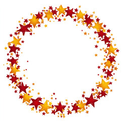 circular border made of yellow and red stars on a white background, in a flat design style