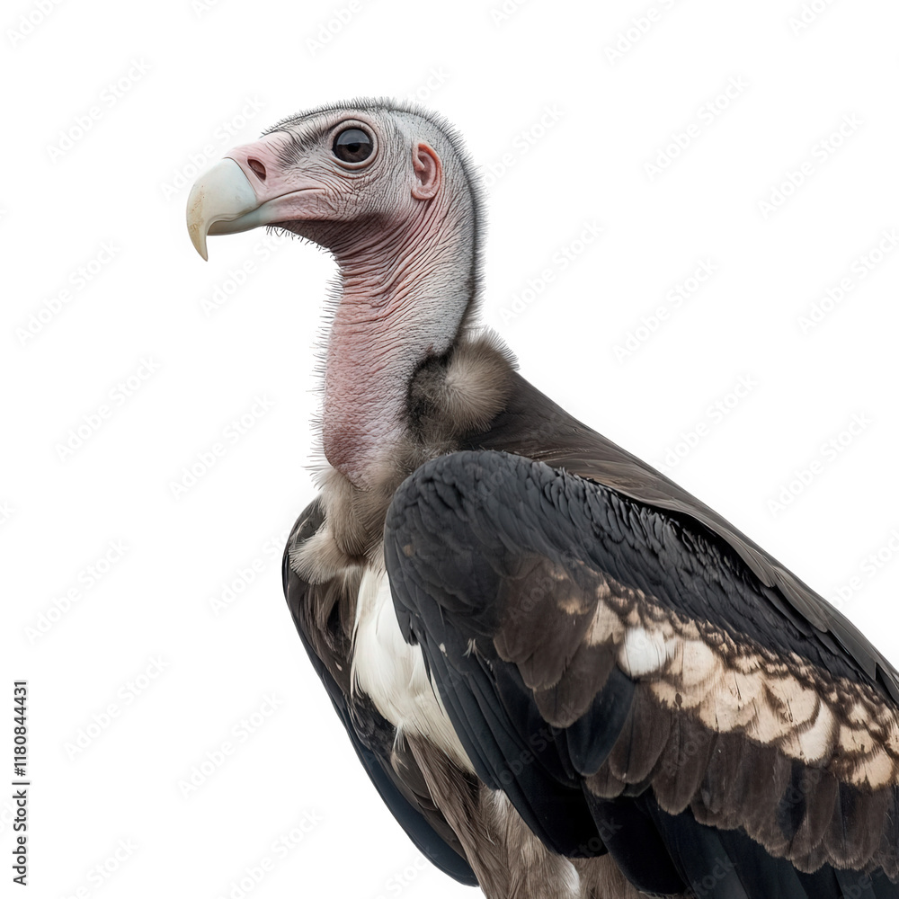 Poster close-up of a vulture. showcasing its distinct features such as a bare. pinkish head. sharp beak. an