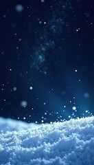 Delicate white snow falls on a velvety black night sky, background, calm