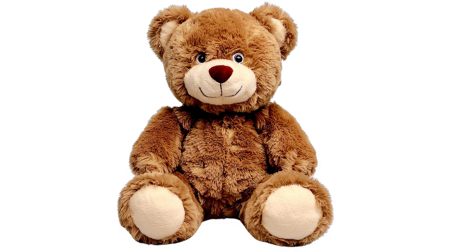 Cute teddy bear with brown fur, soft texture, and friendly smile on white isolated background.