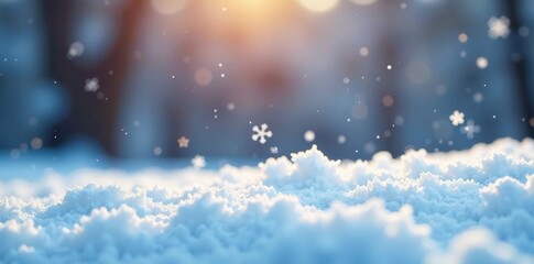 Fototapeta premium Snowflakes gently falling onto a blanket of fresh snow, snow, peaceful, fall