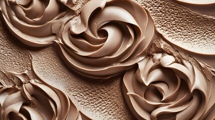 Macro Close up of Decadent Chocolate Cream Swirls in Mocha Hue Showcasing Rich Whipped Texture