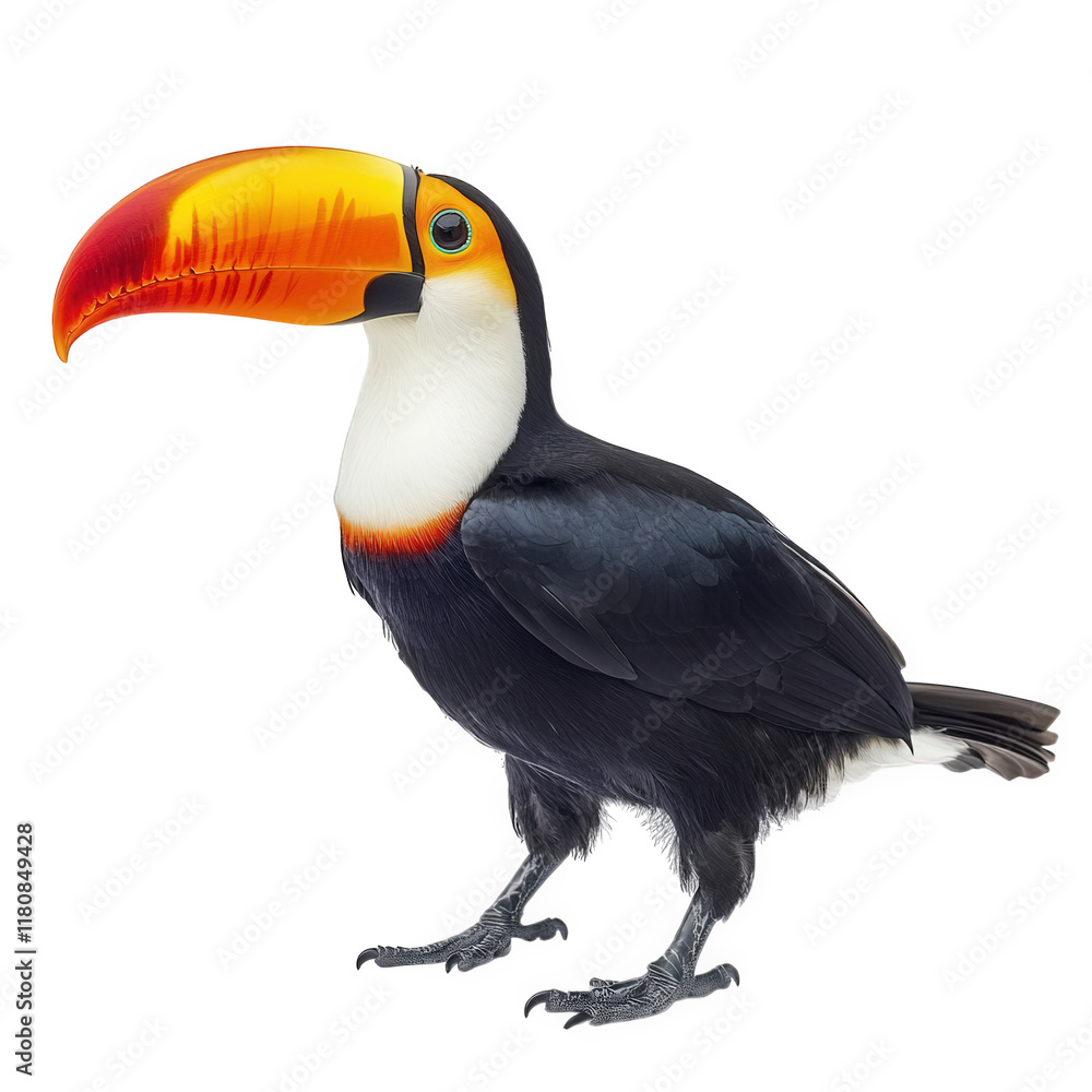 Poster toucan. a colorful bird known for its large. vibrant beak the toucan stands upright against a plain 