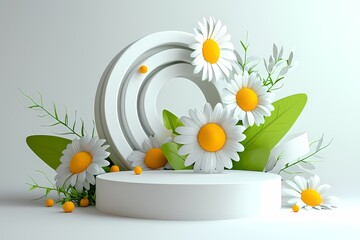 Bright Floral Arrangement with White Daisies and Green Leaves