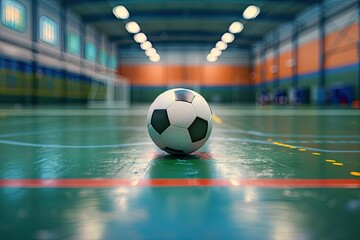 Detailed Image of Detailed Image of Futsal Ball on Indoor Court