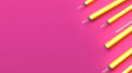 Yellow Neon Tubes on Pink Background Design