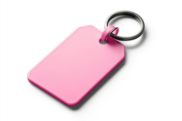 Pink rectangular keychain showing copy space for customization on white background
