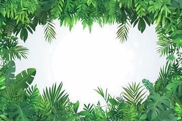 Lush Green Tropical Leaves Frame on White Background for Design