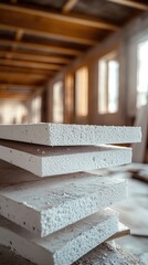 Stack of polystyrene insulation boards preparing for house construction