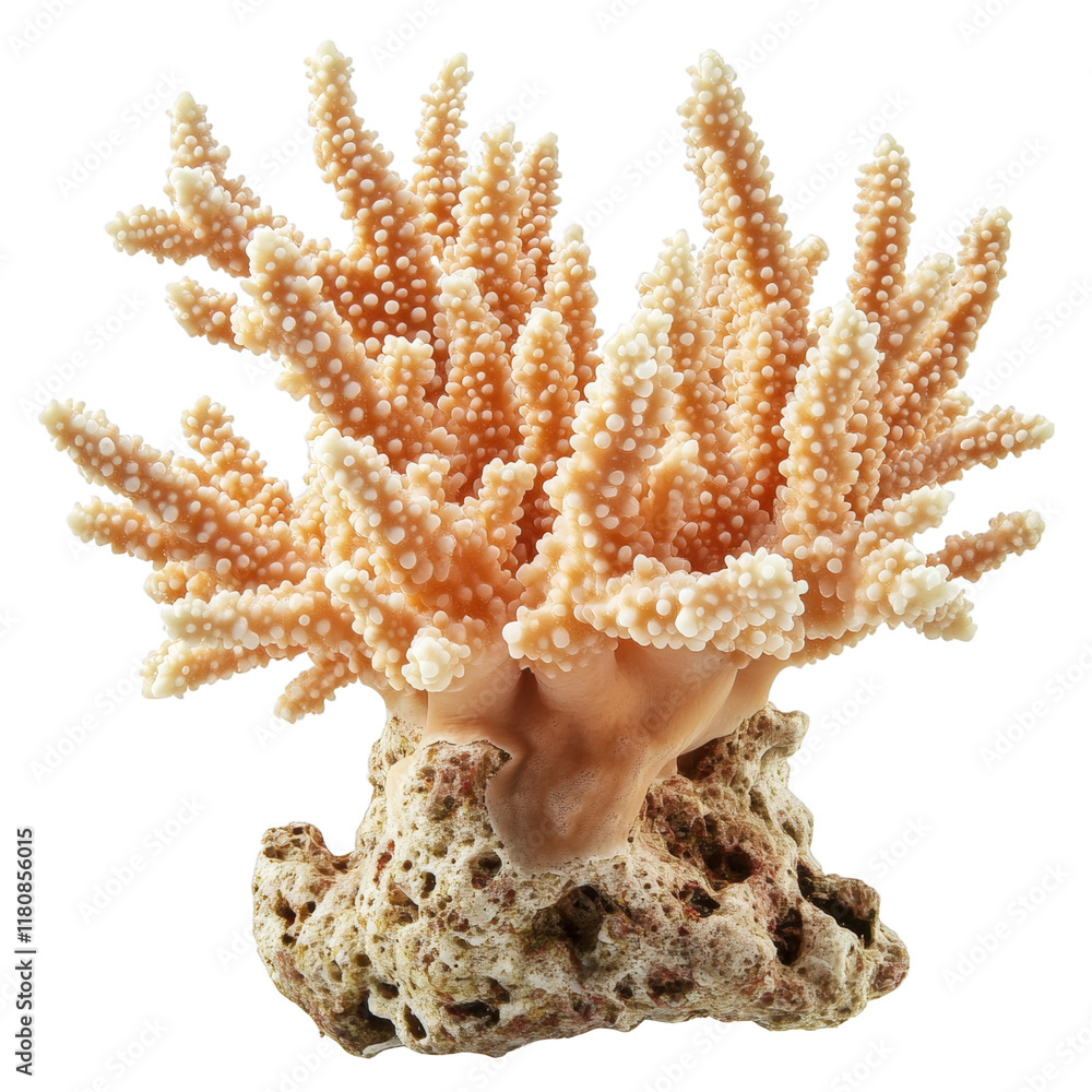 Poster a coral structure. characterized by its branching shape and textured surface. resembling a natural m