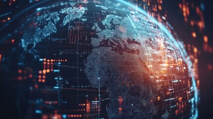 Obraz premium Global network data visualization, digital world map, futuristic background, technology concept