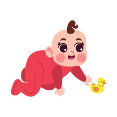 baby playing with duck