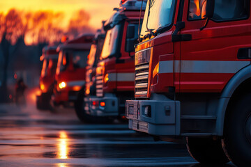 Honoring heroes on international firefighters day at sunset. Horizontal banner. Copy space. Dangerous and risky professions, rescue service