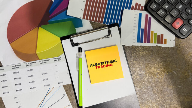 Concept of Algorithmic Trading write on sticky notes isolated on Wooden Table.