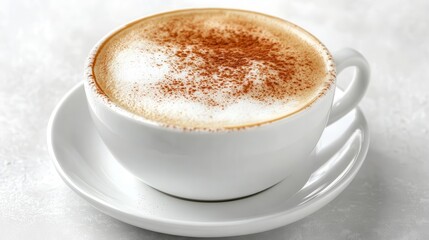 Fototapeta premium Coffee cup clip art showing a cup of cappuccino with choco granule at the top, isolated on a white background