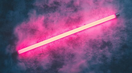 Naklejka premium Pink Neon Light Tube on Dark Textured Background with Smoke Effect