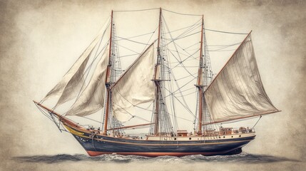 Obraz premium Vintage Sailboat: A Timeless Maritime Masterpiece