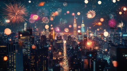 Fireworks explode over Manhattan skyline, New Year's Eve celebration