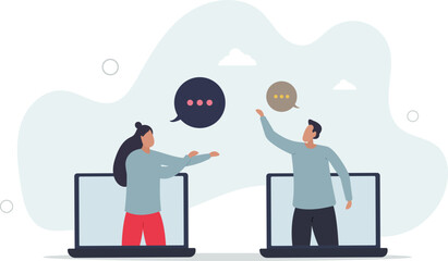 Remote work team meeting, online communication and business discussion,flat characters.
